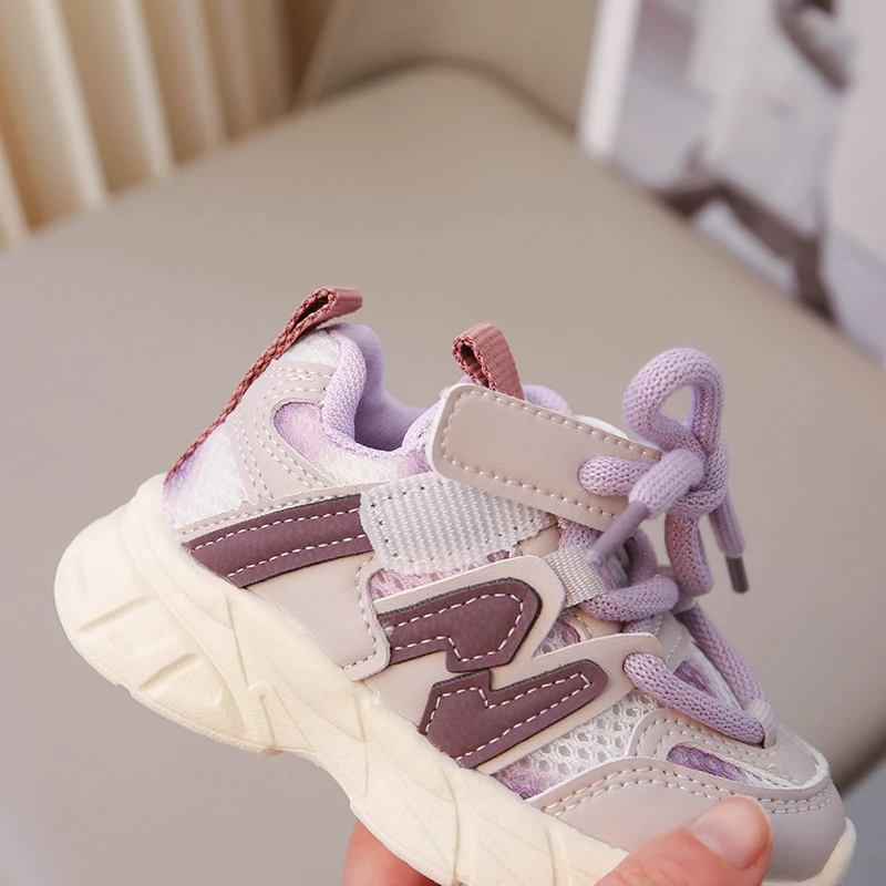Baskets pour enfants en maille marron respirantes et légères pour garçons et filles, chaussures de tennis tendance antidérapantes et souples pour enfants et bébés_voghion.com