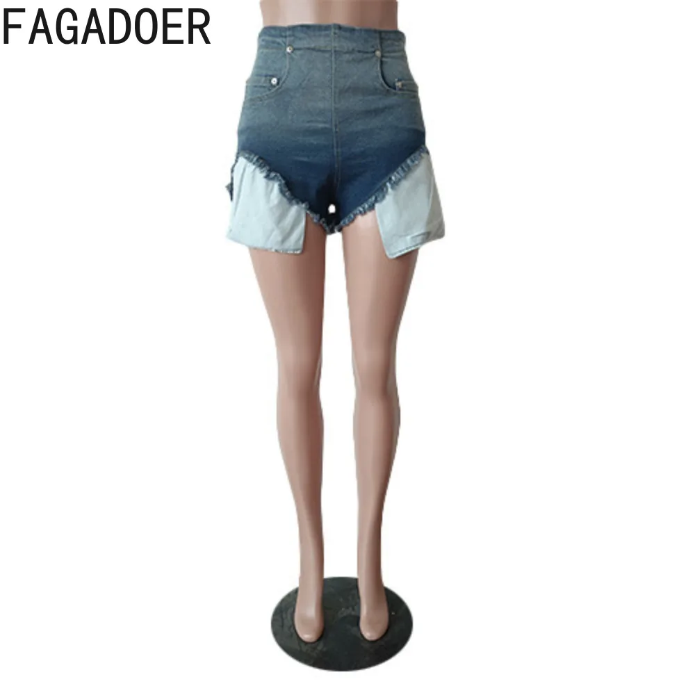 FAGADOER Sweethot Girls Denim Shorts Women High Waist Stretchy Casual Hot Shorts Y2k Streetwear Pockets Patchwork Short Jeans