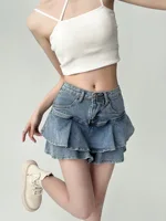 Spice Girls Denim Skirt Anti-Slip Double Denim Skirt Women's Stretch High-Waisted Slimming A-Line Cake Skirt - Image 4