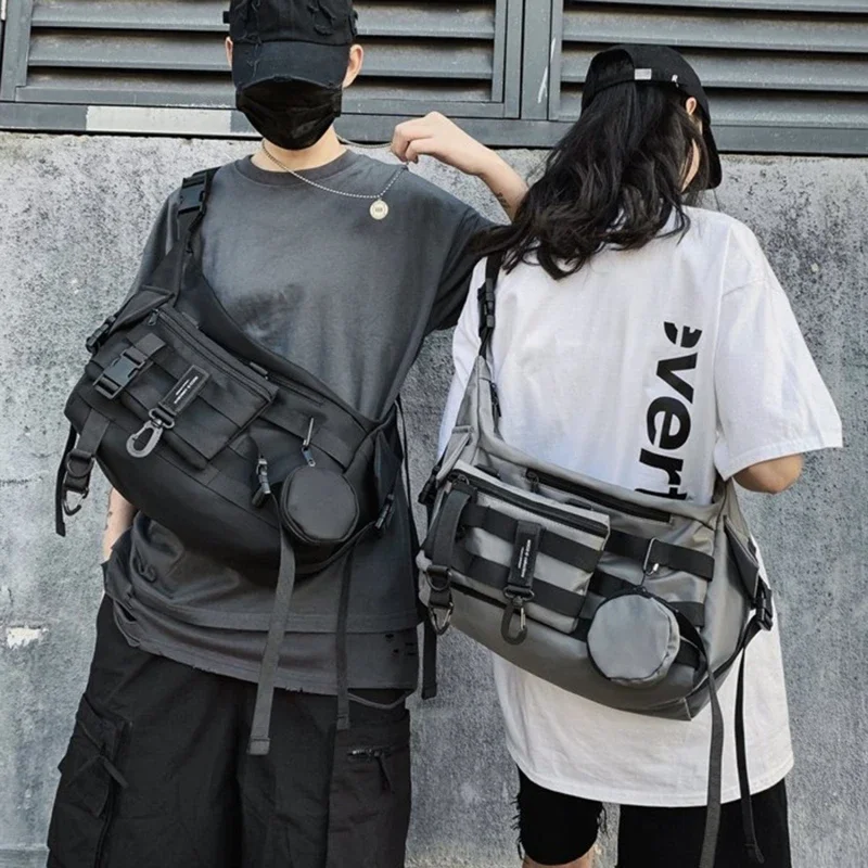 

Postman Nylon Bags Waist Tote Women's Men Crossbody Black Hip Shopper Techwear Hop Satchel Gothic Messenger For Goth Shoulder