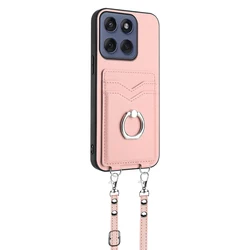 Crossbody Strap Leather Ring Holder Phone Case for Redmi 14C 4G (YB0884)