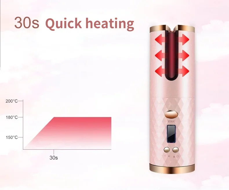 Hair Curler Hair Iron Automatic Hair Curler 3 Color Option USB Charging Portable Wireless Rotate Anti-Scalding