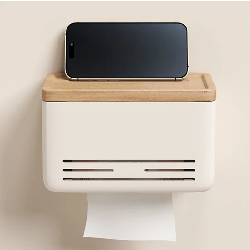 Walnut&Beech bathroomWaterproof Wall Mount Toilet Paper Holder Shelf Toilet Roll Paper Tube Storage Rack Storage Box Tray Rack