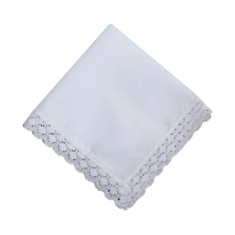 Lightweight White Handkerchief Cotton Lace Trim Hankie Washable Chest Towel Pocket Handkerchief for Adult Wedding Party cotton lady handkerchief for bridal wedding party portable towel napkin hankies 449b