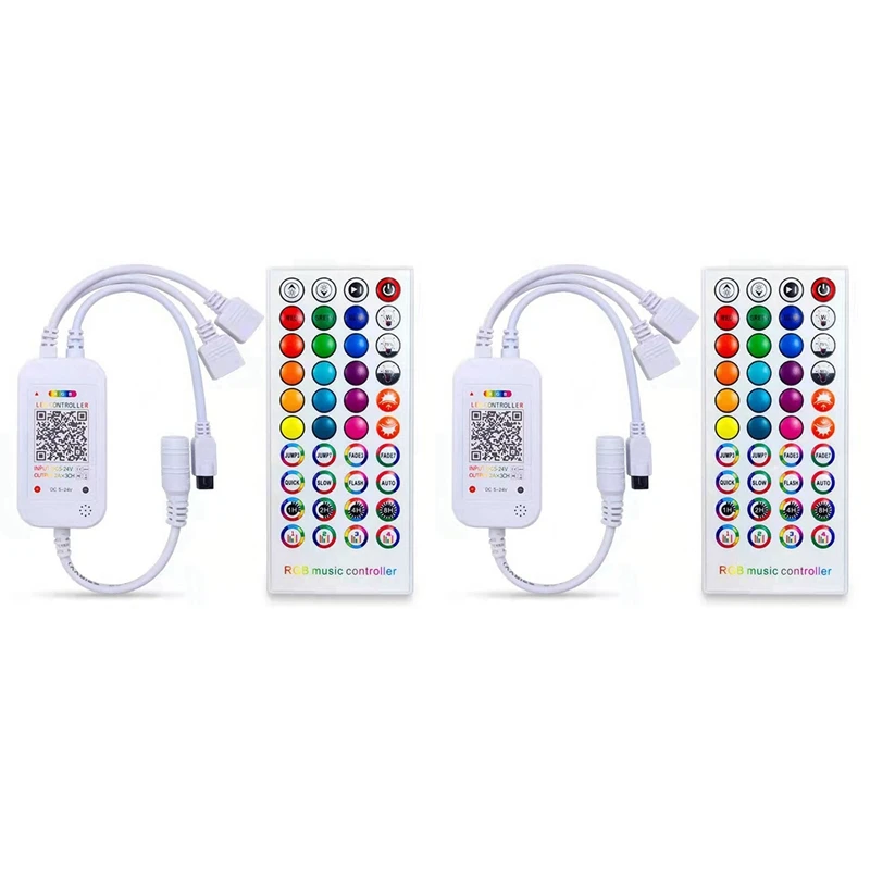 

2X DC5-24V Bluetooth LED Controller+40 Keys Remote Control APP Control And Music Sync RGB IR RF For 5050 RGB LED Light