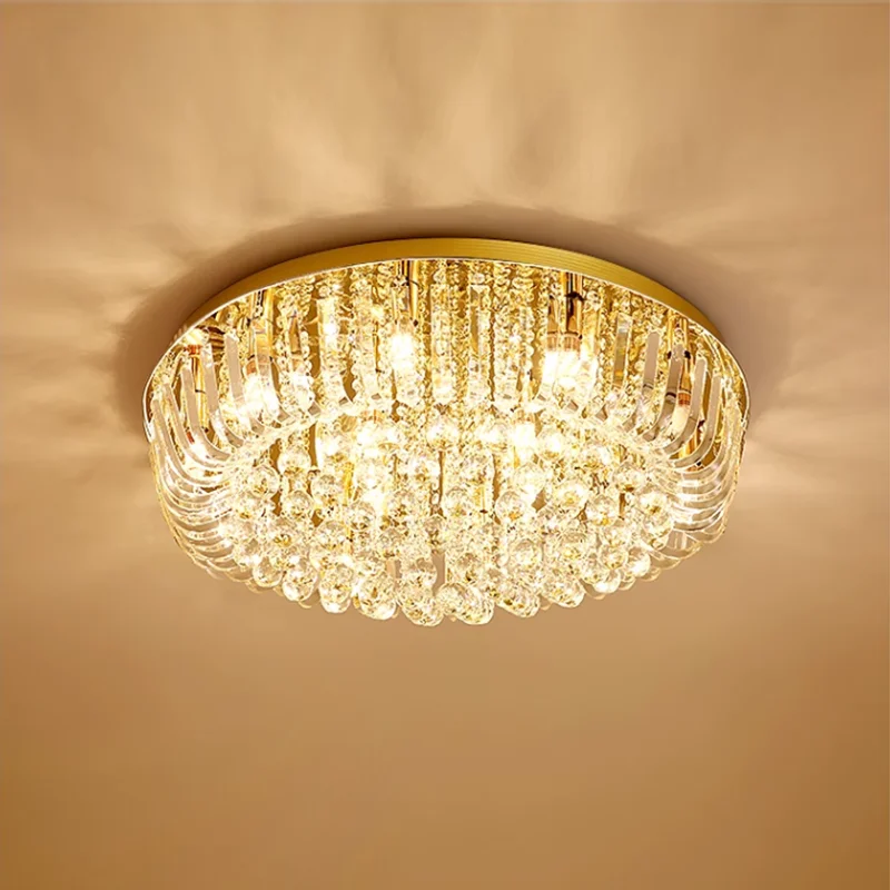 

Современная хрустальная потолочная лампа, декоративные круглые светильники из титана E14 для гостиной и спальни, трехцветные лампы, меняющие цвет, осветительные приборы