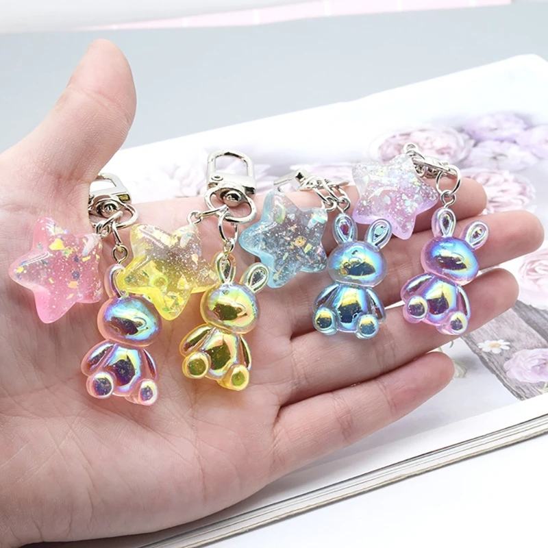 

Cartoon Rabbit Keychain with Colorful Star shaped Pendant for Bag Backpack