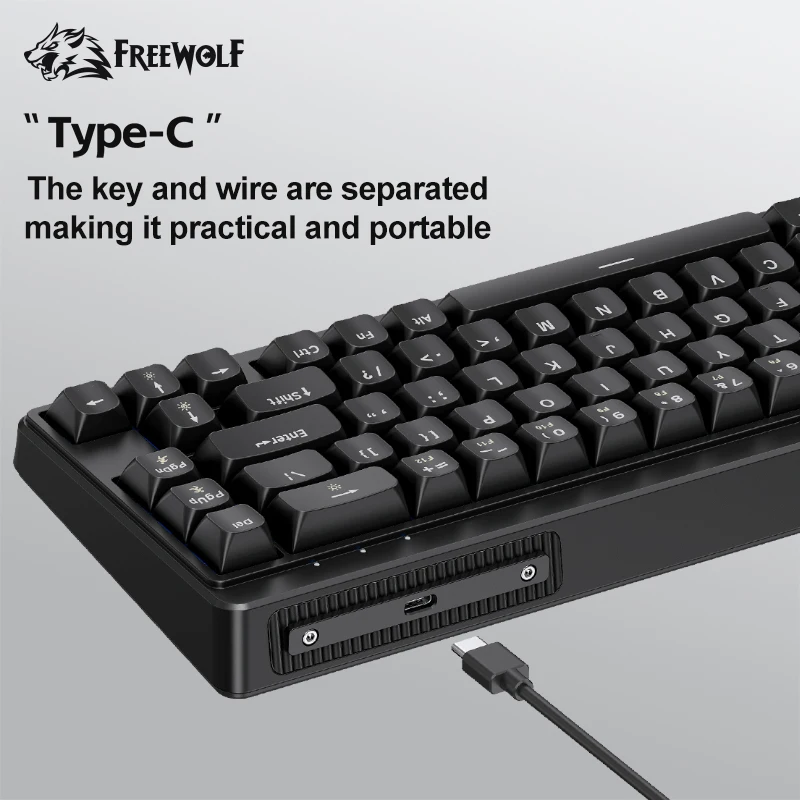 FREEWOLF M68SE 68 key wired mini keyboard, designed ergonomically