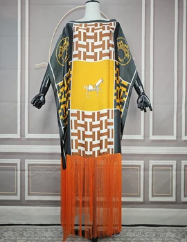 Estate africana elegante donna nuova moda seta stampata frangia abito caftano causale Boho europa Sexy Lady Beach Party allentato Abaya 1