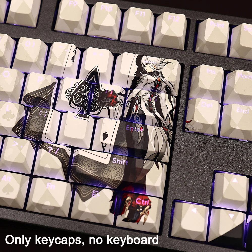 Genshin Impact Keycaps Pbt Dye Subbed Anime Gaming Key Caps Arlecchino The Knave Keycap Ansi 61 87 104 Conjunto de 108 Chaves - Imagem 5