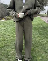 Nouvel ensemble deux pièces décontracté et sportif, pull à col montant, sweat-shirt à manches longues, pantalon long à jambes larges pour vêtements pour femmes 3