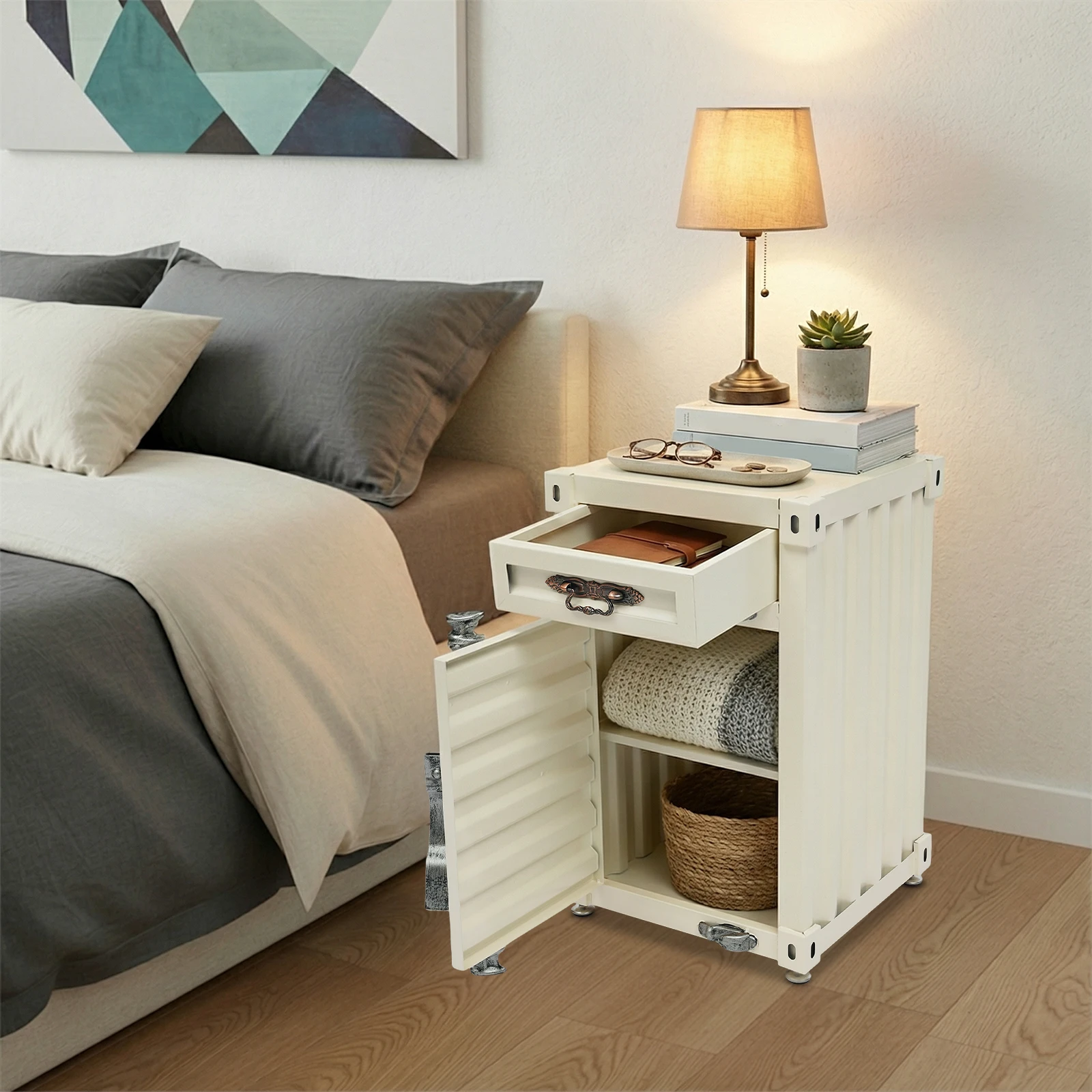 Container End Table Industrial Metal Container Side Table Container Style Side Table with ...