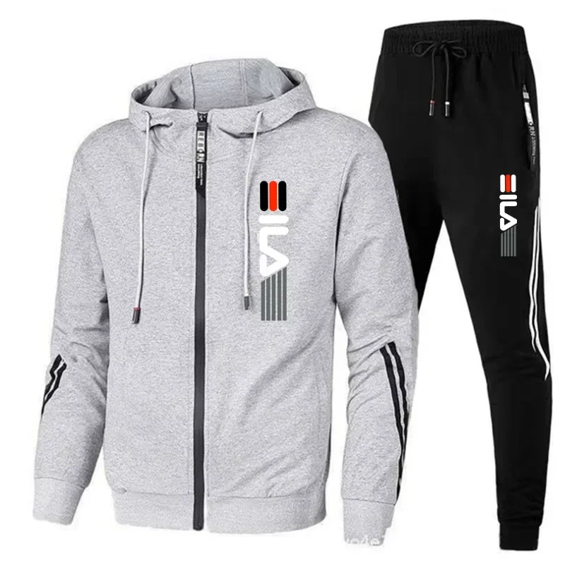 Men\'s zippered hooded sportswear and pants set, casual sportswear, soaking Y-shaped pants, 03, 2-piece set