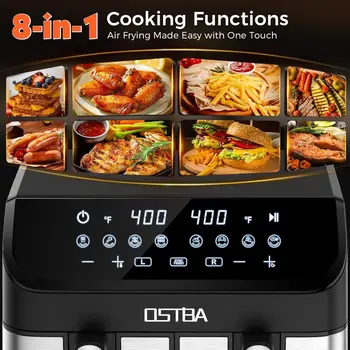9.5QT Double Air Fryer, 1700W with 2 4.25QT Stainless Steel Baskets, Digital Touch, 8 Presets, Auto Shut-Off, Dishwasher Safe 2