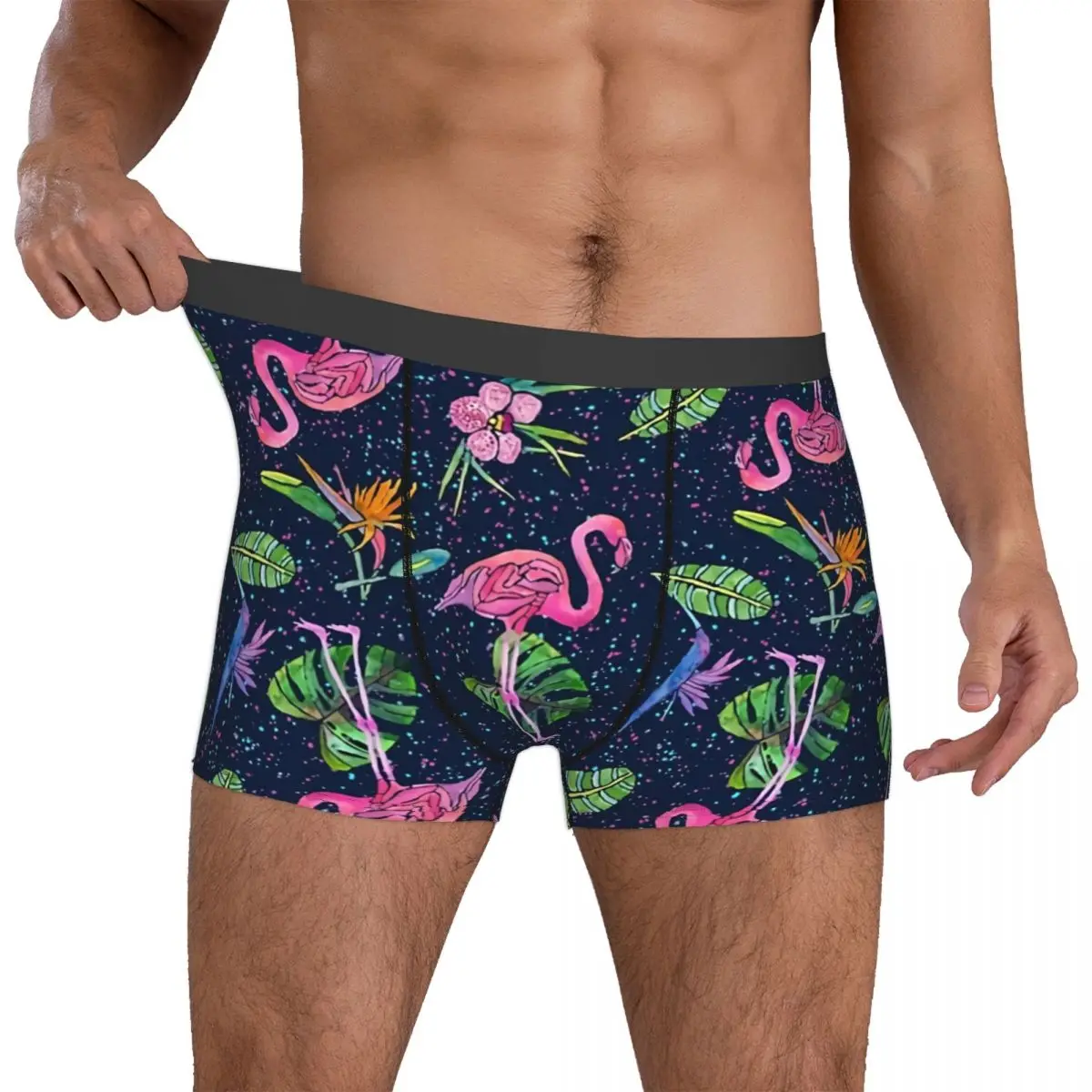 Flamingo Party Leaves Man's Boxer Briefs Underpants Highly Breathable High Quality Gift Idea 4