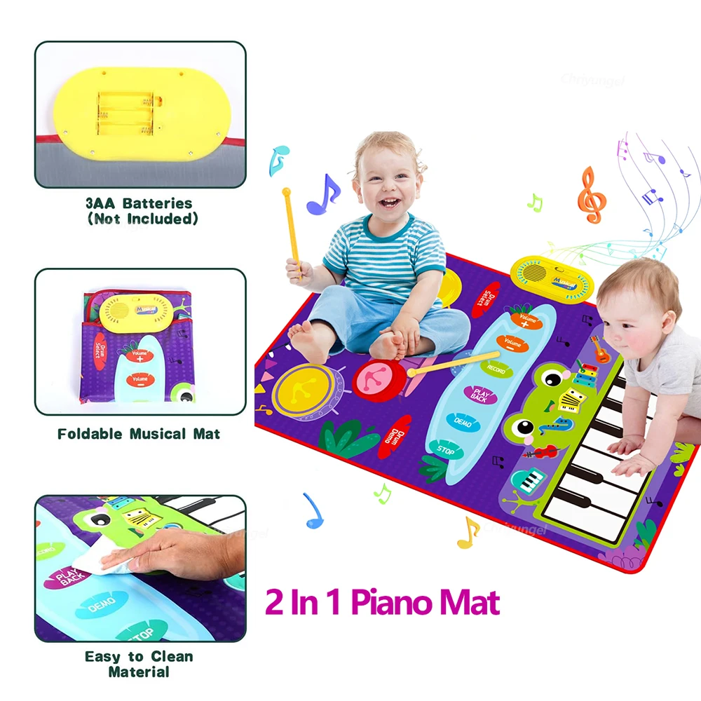 2 in 1 Piano Mat for Kids Keyboard & Jazz Drum Musical Mat Touch Play Carpet Baby Toddlers Music Instrument Montessori Toys Gift 5