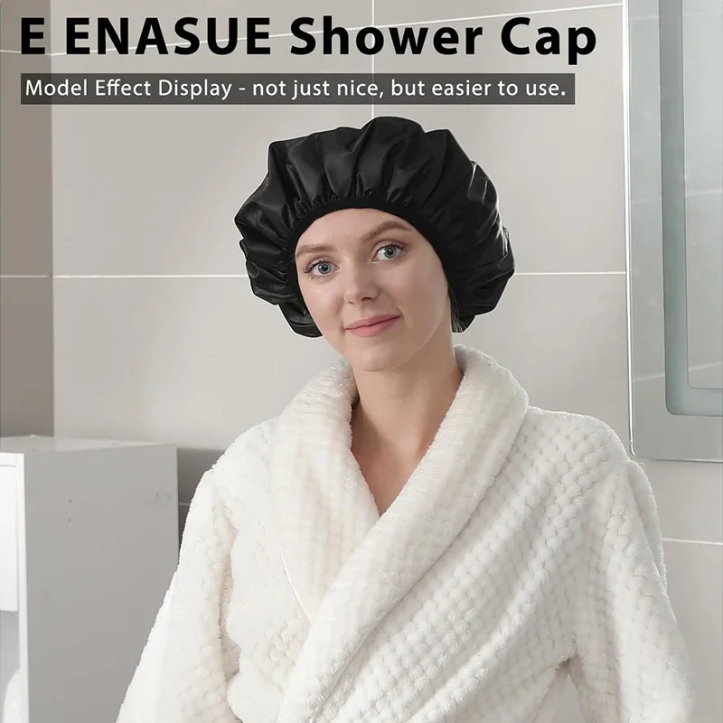 Reusable 3-Layer Waterproof Shower Cap | Extra Large | Adjustable Womens Cap | Perfect for Girls Ajdustable bonnet Bonnet Bonet 4