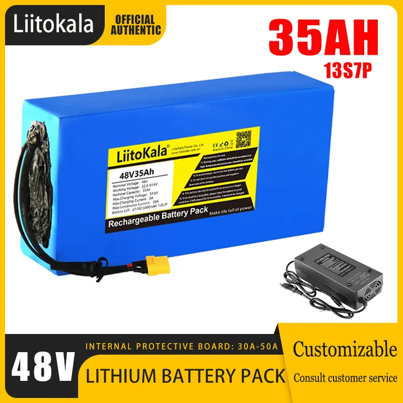 

Литиевая батарея LiitoKala, 48 В, 35 Ач, 30 Ач, 25 Ач, 15 Ач, 20 Ач, 21700, 13S, 48 В, 1500 Вт, встроенная батарея 50A BMS для электрического велосипеда