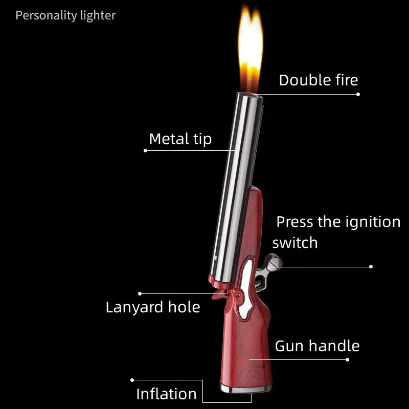 Mini Gun Dual Flames Lighter Refillable Butane Gas Open Flame Smoking Accessories Gifts For Men