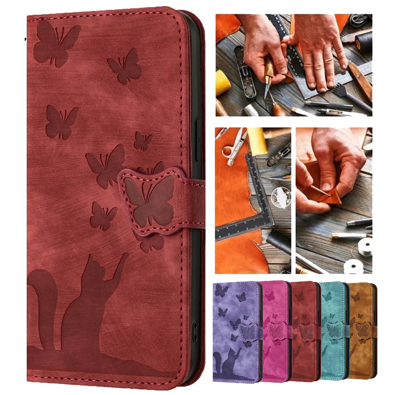 Portafoglio Borse Flip Cover Per S23 + Etui Butterfly & Cat Custodia In Pelle Per Samsung Galaxy S23 Plus S22 Ultra S21 Fe 5G Funda S22 +