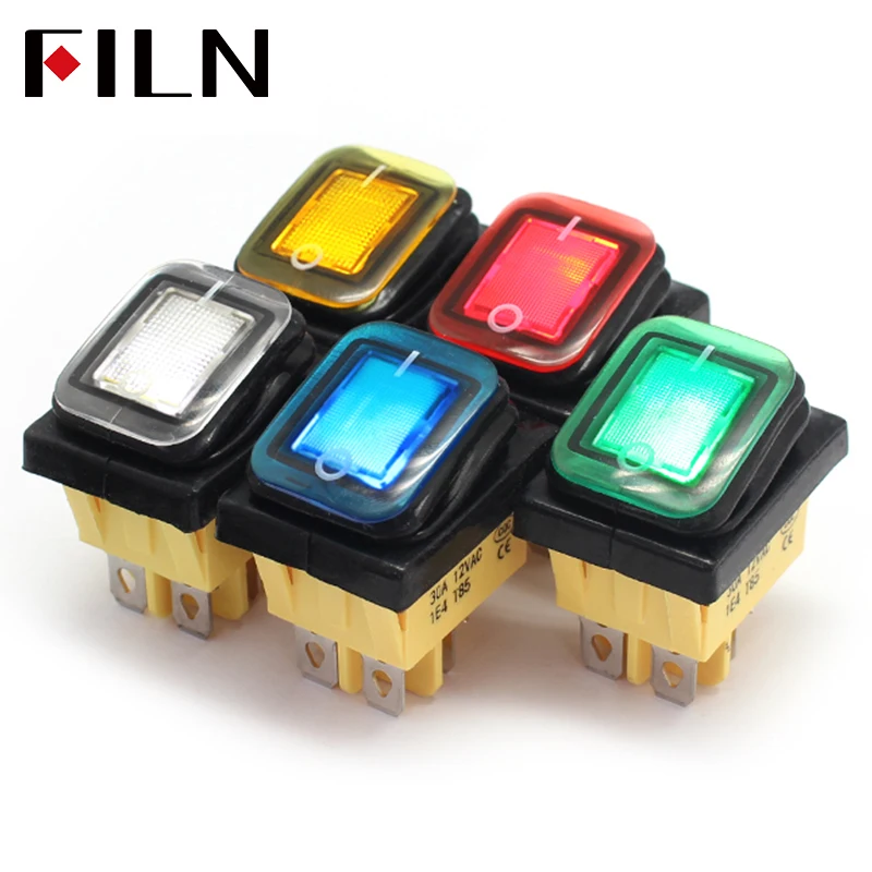 ON-OFF 30A/250V Heavy Duty 4 Pin DPST IP67 Sealed Waterproof T85 Auto Boat Marine Toggle Rocker Switch with LED 12V 220V 30x22