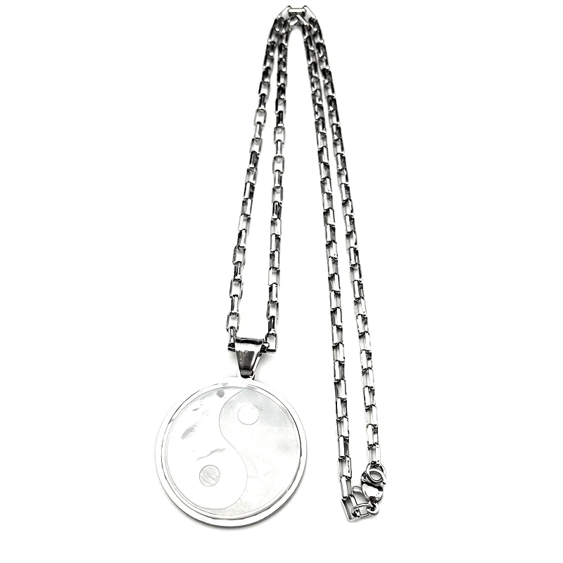 Natürliche Shell Yin Yang Anhänger Halskette für Männer Edelstahl Gold Farbe Chinesischen Taoismus Ba Gua Taichi Zeichen Schmuck Geschenke – Detail 7