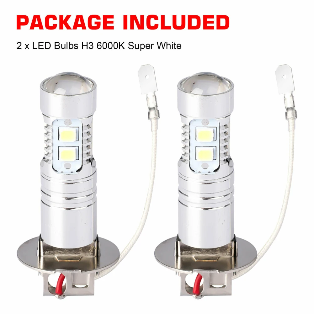 2 Pcs Car H3 Led Fog Light Bulb Conversion Kit Dc 12v-24v 100w 360 Degrees Super Bright Canbus 6000k White