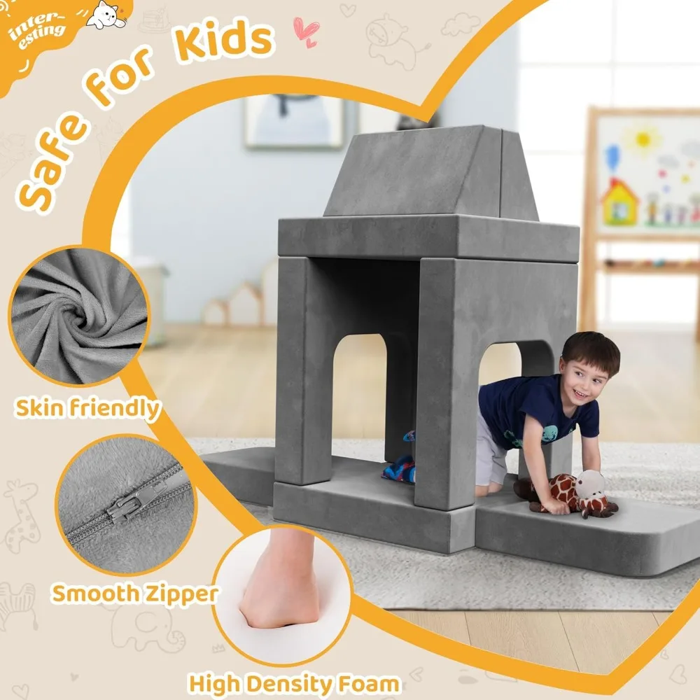 Modular Kids Play Couch Convertible-Toddler &Child Sofa DIY Creativing Play Couch for Playroom Bedroom Nursery Freely Removable 4