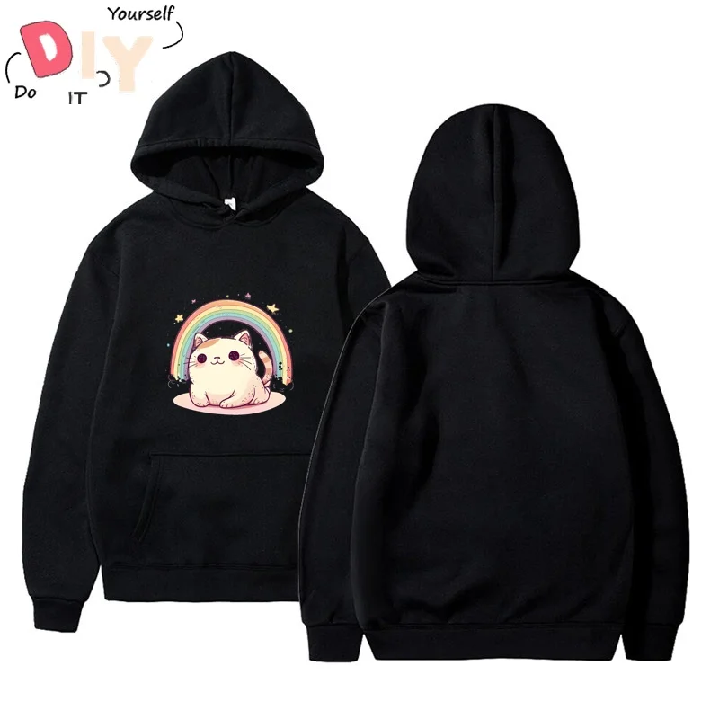 

There Is A Big Rainbow Behind The Chubby Cat Hoodie Men Sexy Sport Plus Size Oversize Blouse Printed Putih Summer Viral