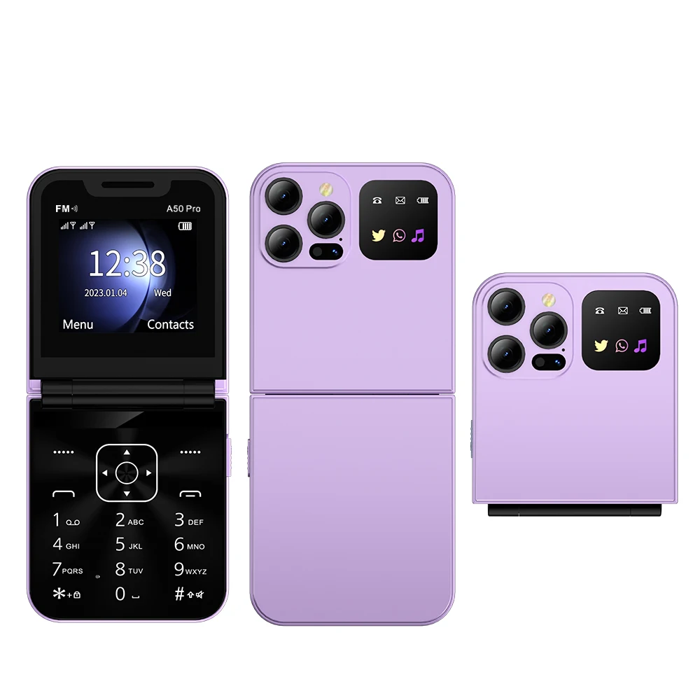 SERVO A50 PRO Foldable Mobile Phone Dual SIM Standby Call Recording Speed Dial Blacklist FM Radio 2G GSM Button Flip Cellphones