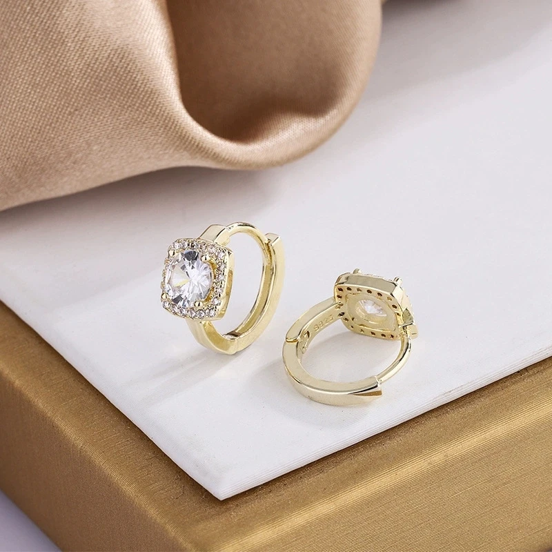 Luxury Crystal Round Stone Square Metal Hoop Earrings For Women Vintage Gold Color Ear Buckle Wedding Jewelry Valentine Day Gift