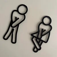 Funny Bathroom Signs for Men Women Creative 2D Flat Restroom Door Decor Restaurant Hotel Cafe Toilet Signage Wall Sticker 1