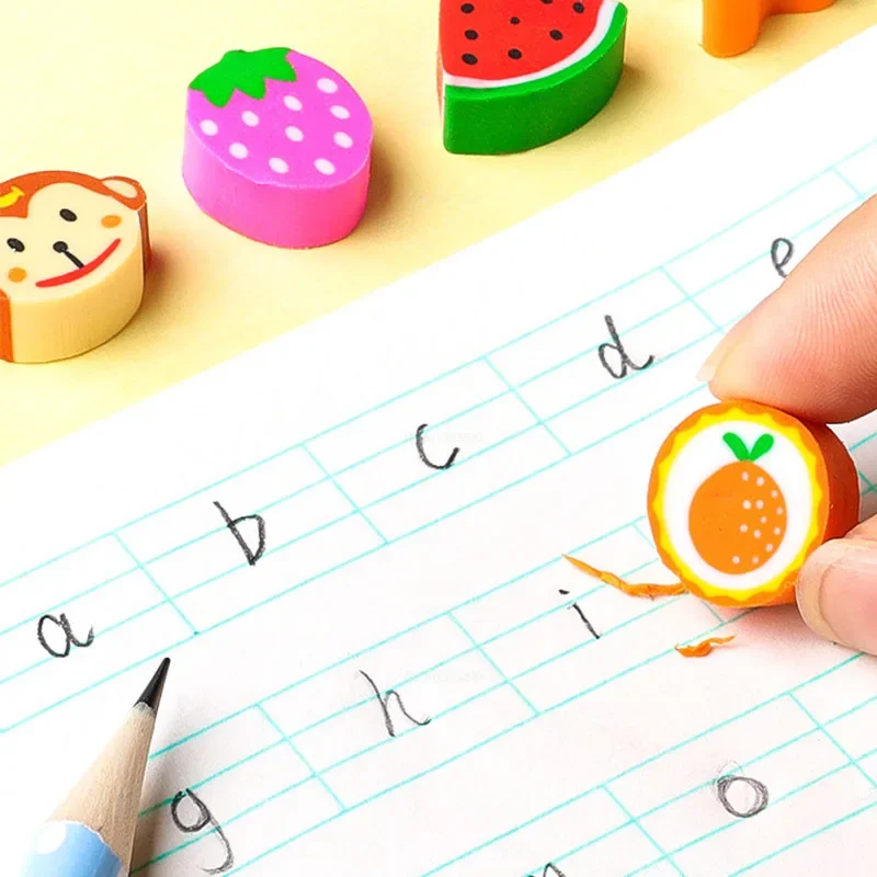 Pencil Eraser 50pcs/set Cute Rubber Eraser Creative Animal Fruit Pencil Erasers Mini Kawaii Stationery Kids Student Office Supplies