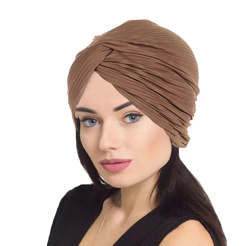 Elastico Increspato Twist Turban Cap Bandana Da Donna Head Wraps Lady Chemio Copricapo Cappello Musulmano Foulard Bonnet Turbante Mujer