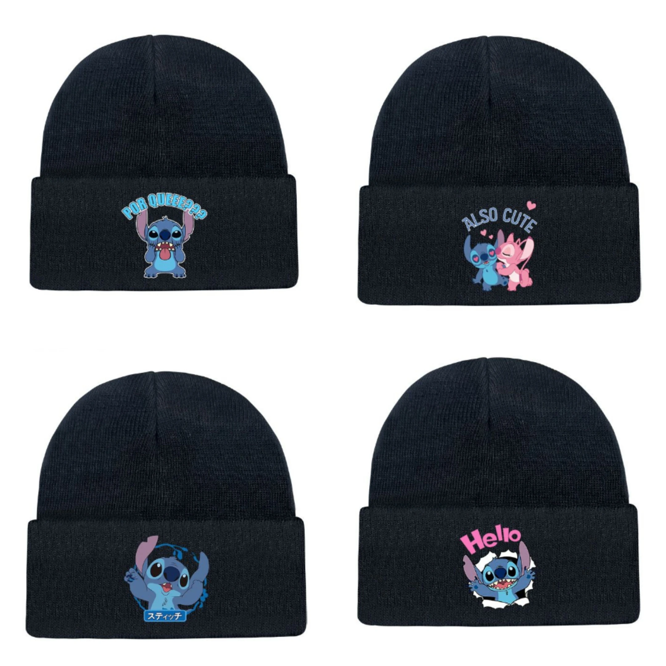 

Disney Anime Baby Stitch Printed Knit Hat for Boys Girls Winter Bonnet Hats Hip Hop Wool Hat Children's Cartoon Warm Caps Gifts