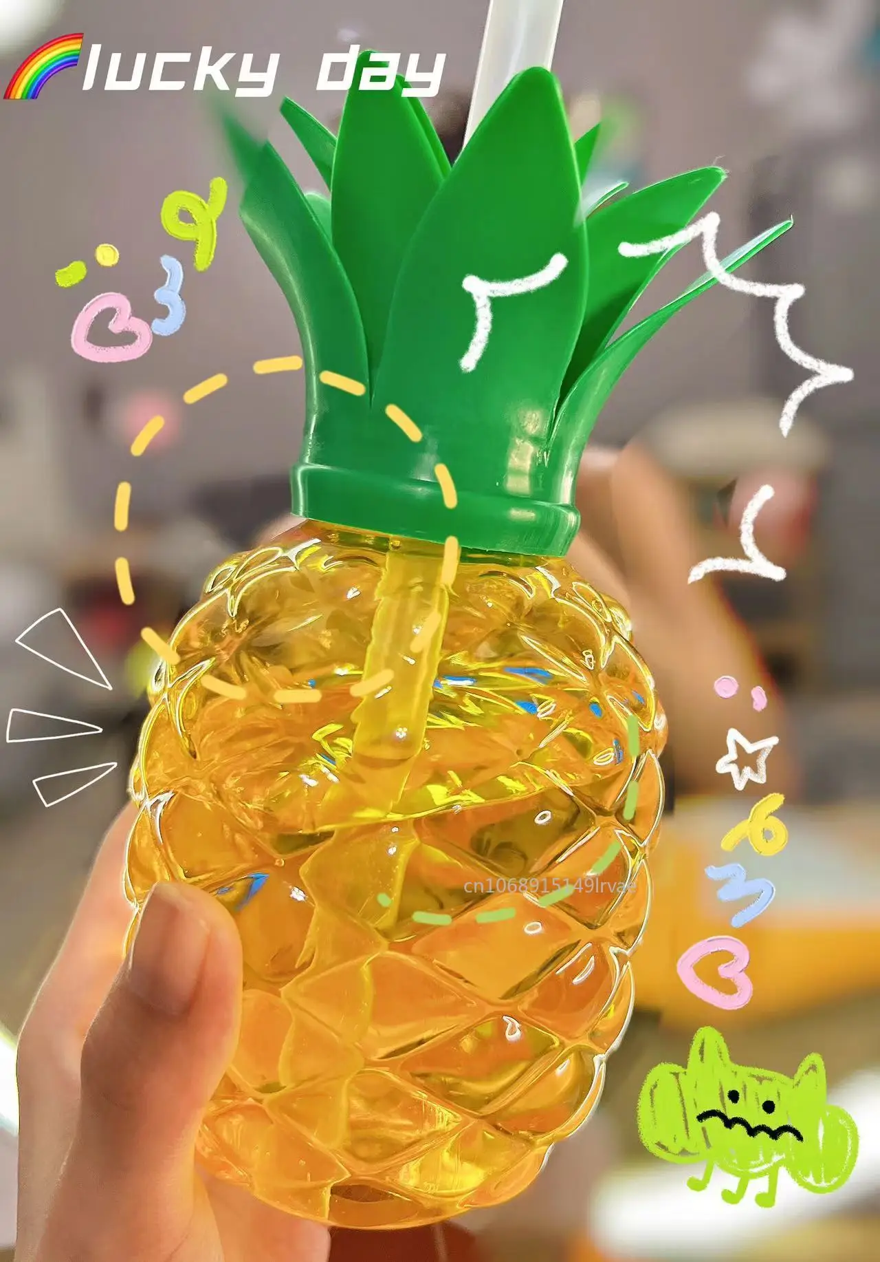 Plastic Strawberry Pineapple Drinking Cup with Straw Hawaii Party Decoration Luau Flamingo Summer Beach Pool Party Decoration