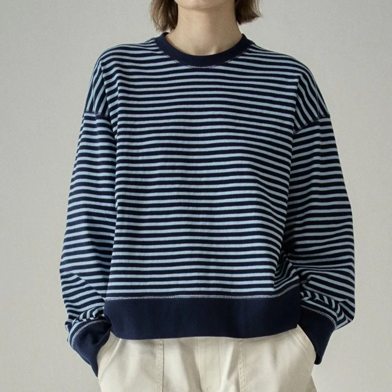 

Japan Style Women's Contrast Color Stripes Pullover Top Spring Long Sleeve Sweater Female Vintage O-Neck Knit Jumpers 2024 New