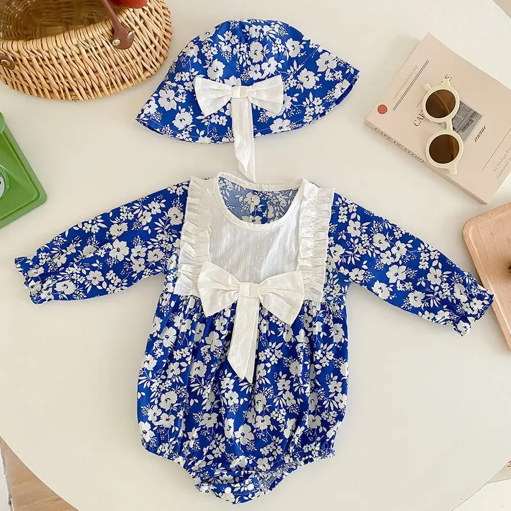 

Baby Autumn Suit Girls' Bodysuit Fashionable Princess Suit 3-6 Months Long Sleeve Blue Bowtie Wrapped Bottom Climbing Suit