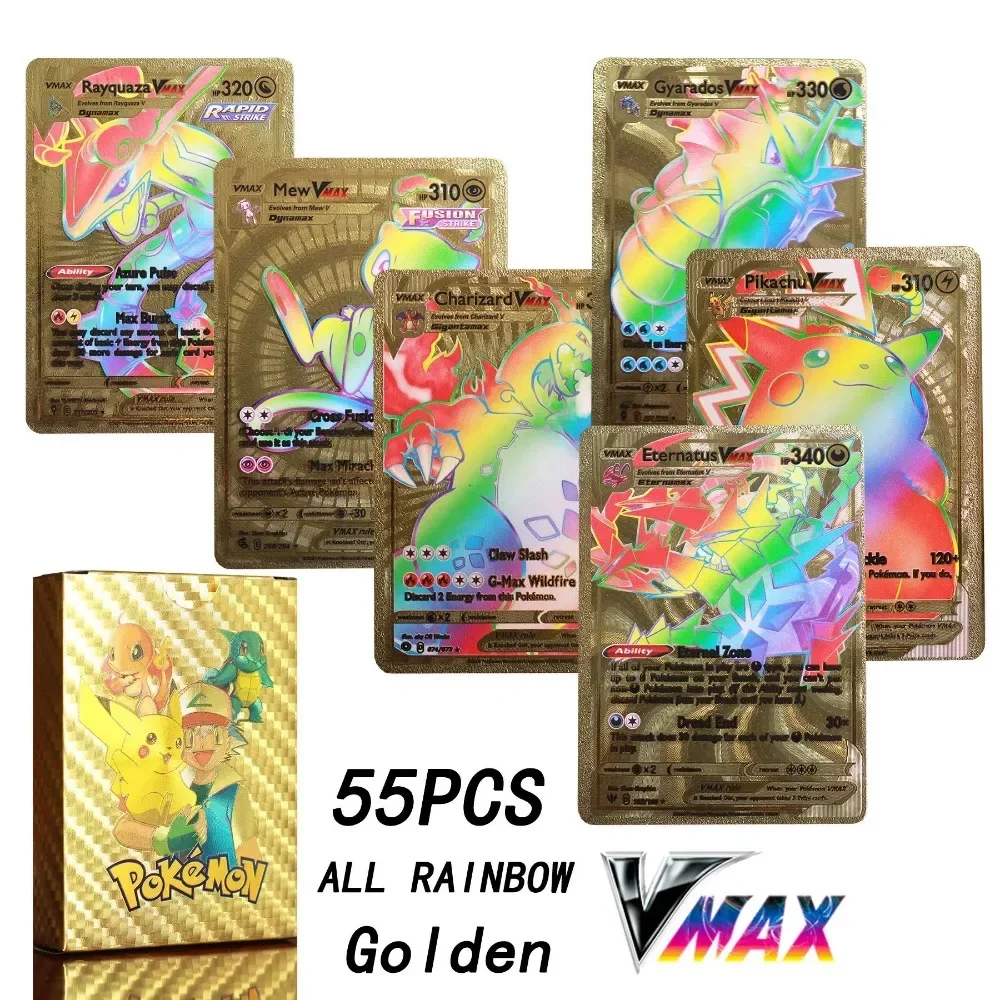 

2024 NEW 27-55PCS Pokemon Colorful Gold Foil Card Charizard Pikachu Arceus Silver Rainbow English German VSTAR GX V VMAX Card