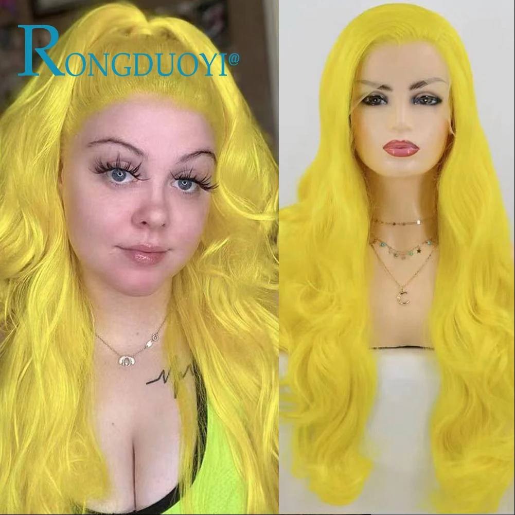 

RONGDUOYI Synthetic Wigs Парики Женские Daily Yellow Colorful Wigs Body Wave Lace Front Wigs For Black Women Cosplay Fiber