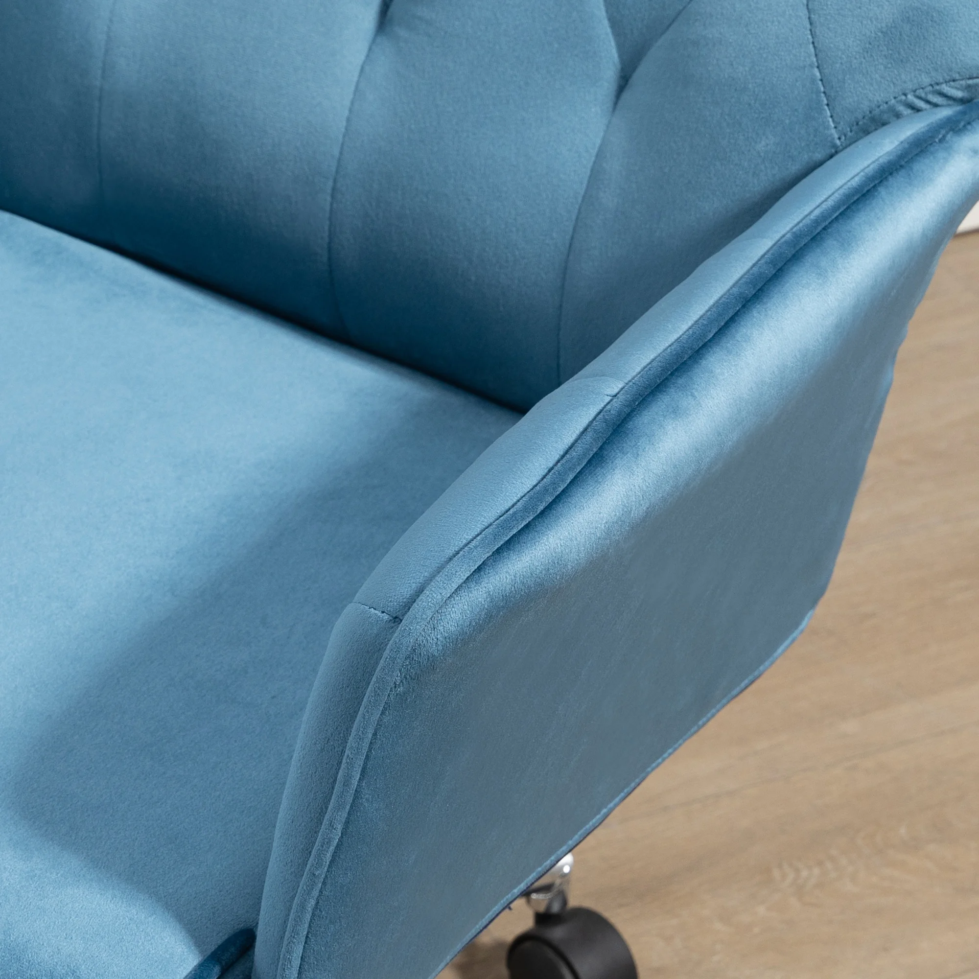 Vinsetto Velvet Home Office Chair, Tufted Height Adjustable Computer Desk Chair with Swivel Wheels and Padded Armrests 5