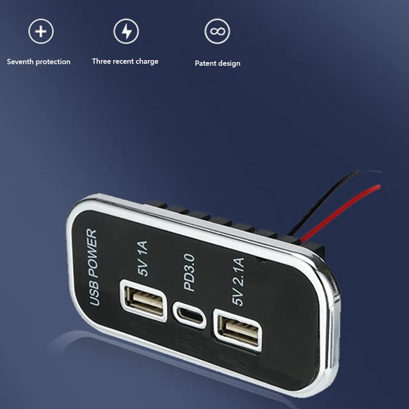 PD 듀얼 USB 차량용 충전기 소켓, USB 충전 스플리터 콘센트 전원 어댑터, 오토바이 ATV 보트 자동차 RV용, 12V, 24V, 2.1A