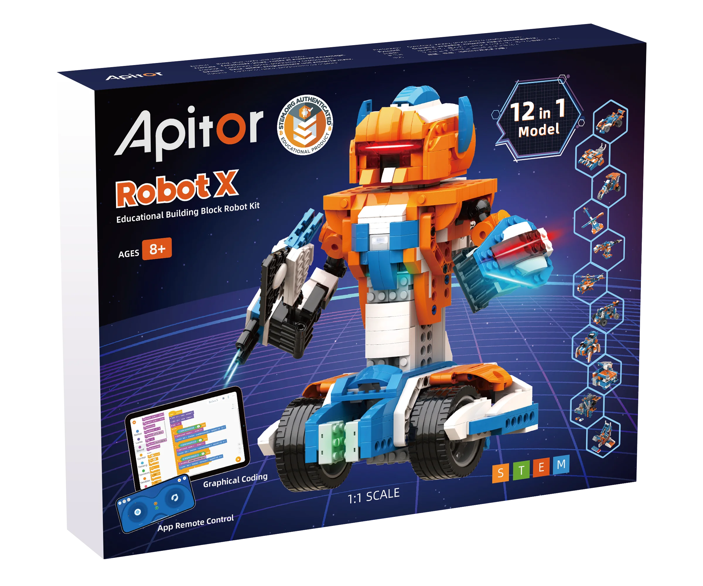 アピター ロボットX ロボット組み立てキット 12in1 STEM ロボティクス コーディングセット、教育用ルームデコレーション、14歳以上のお子様への誕生日プレゼント
