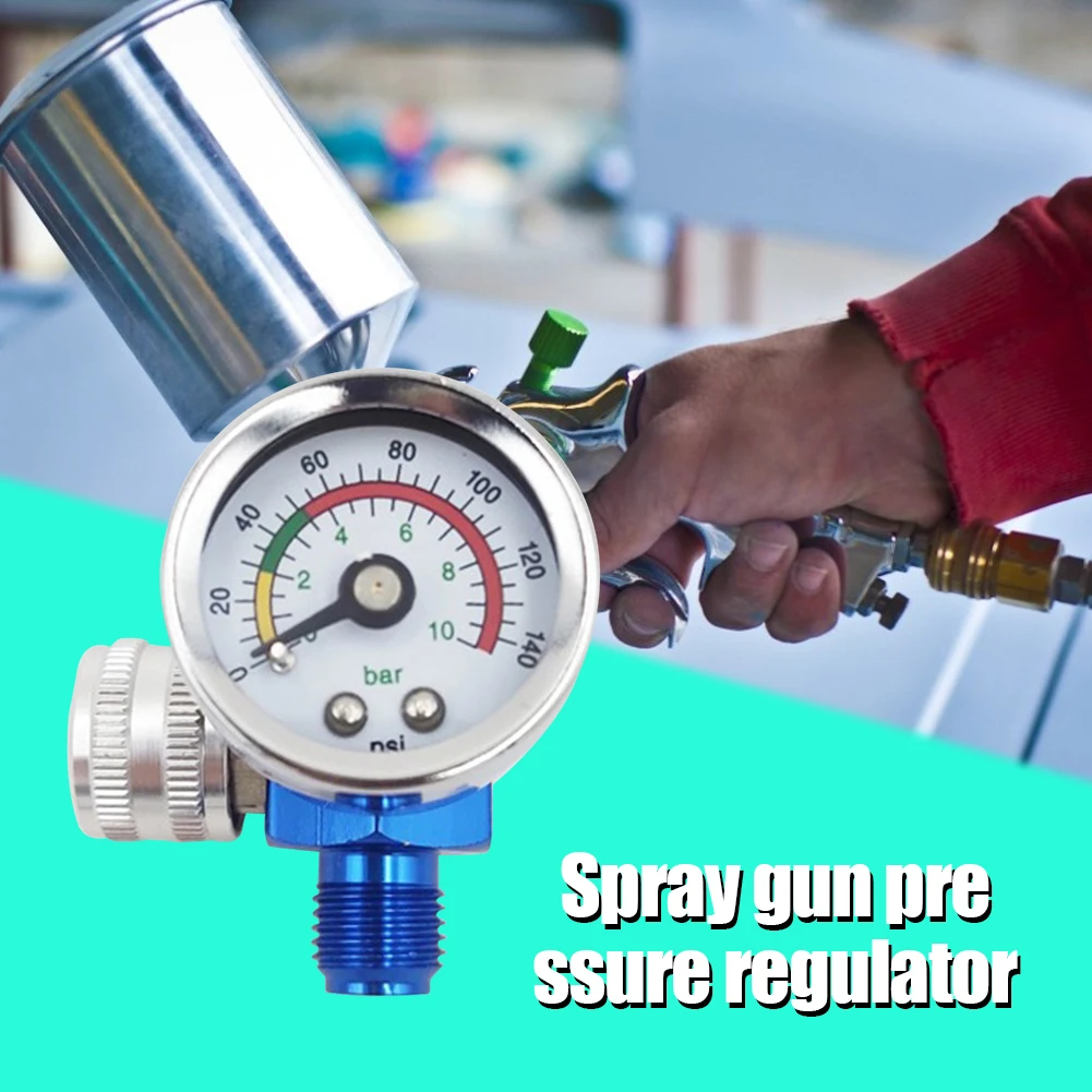 G1/4 inch Threaded Spray Gun Adjust Air Pressure Regulator Gauge Car