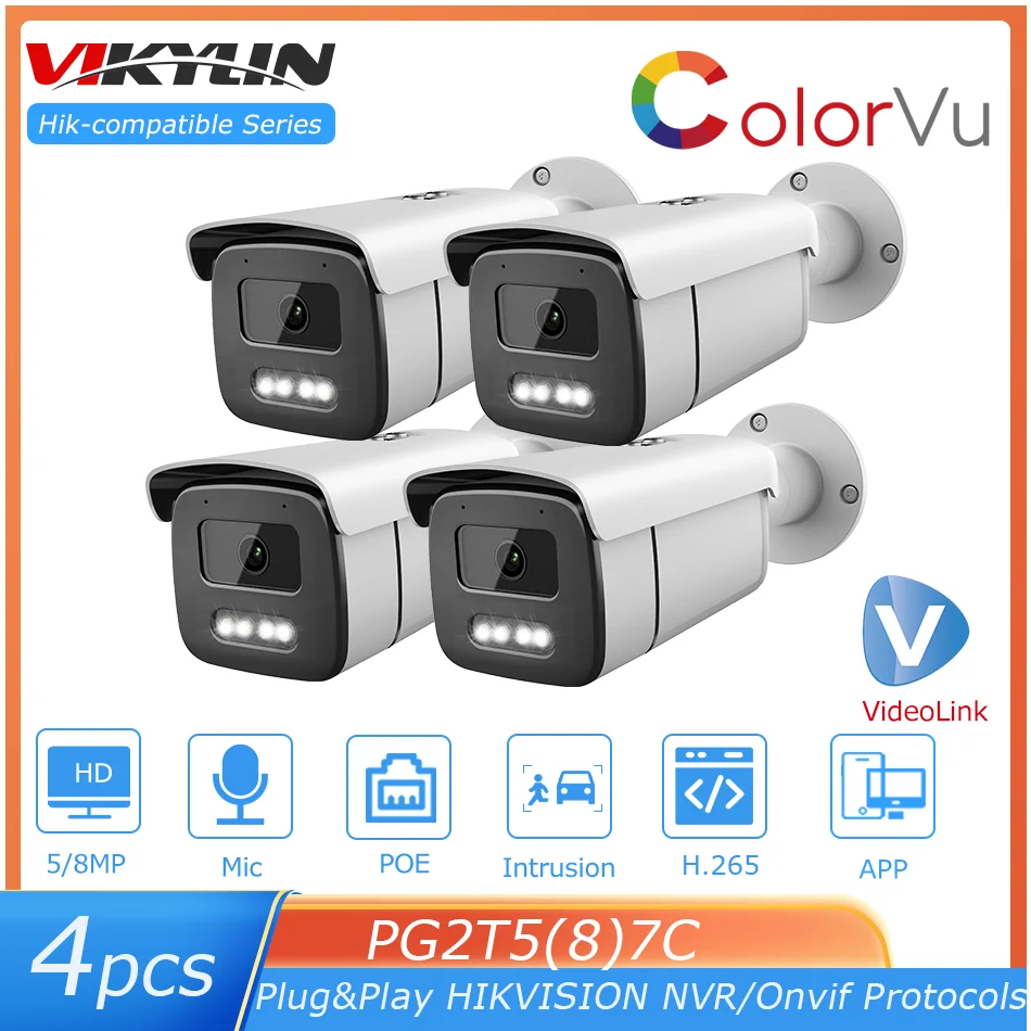 4Pcs Hikvision Compatibile 4K 8Mp Colorvu Ip Camera Microfono Integrato Rilevamento Del Veicolo Umano Telecamera Di Sorveglianza Protocollo Hikvision
