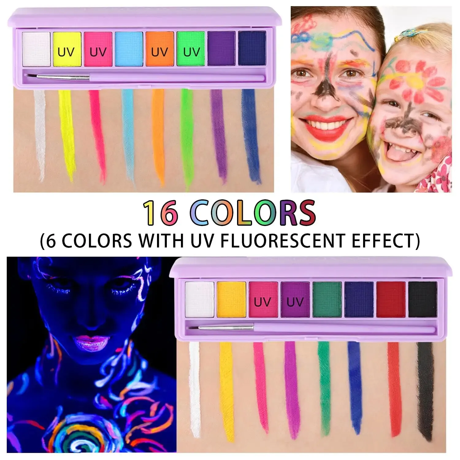 Water Activated Eyeliner Palette Neon Face Paint Colored Halloween Liner Eyeliner UV Blacklight Fluorescent Glow Face Body Paint body face paint,face body paint