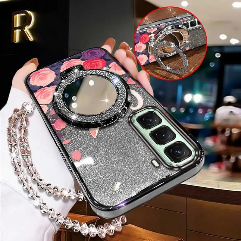 3-Piece Pink Rose Phone Case Set with Lanyard and Stand