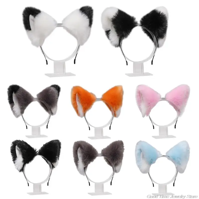 Womens Plush Hair Ornaments Animal Ears Hair Halloween Party Hoops Anime Cosplay Fancy Props