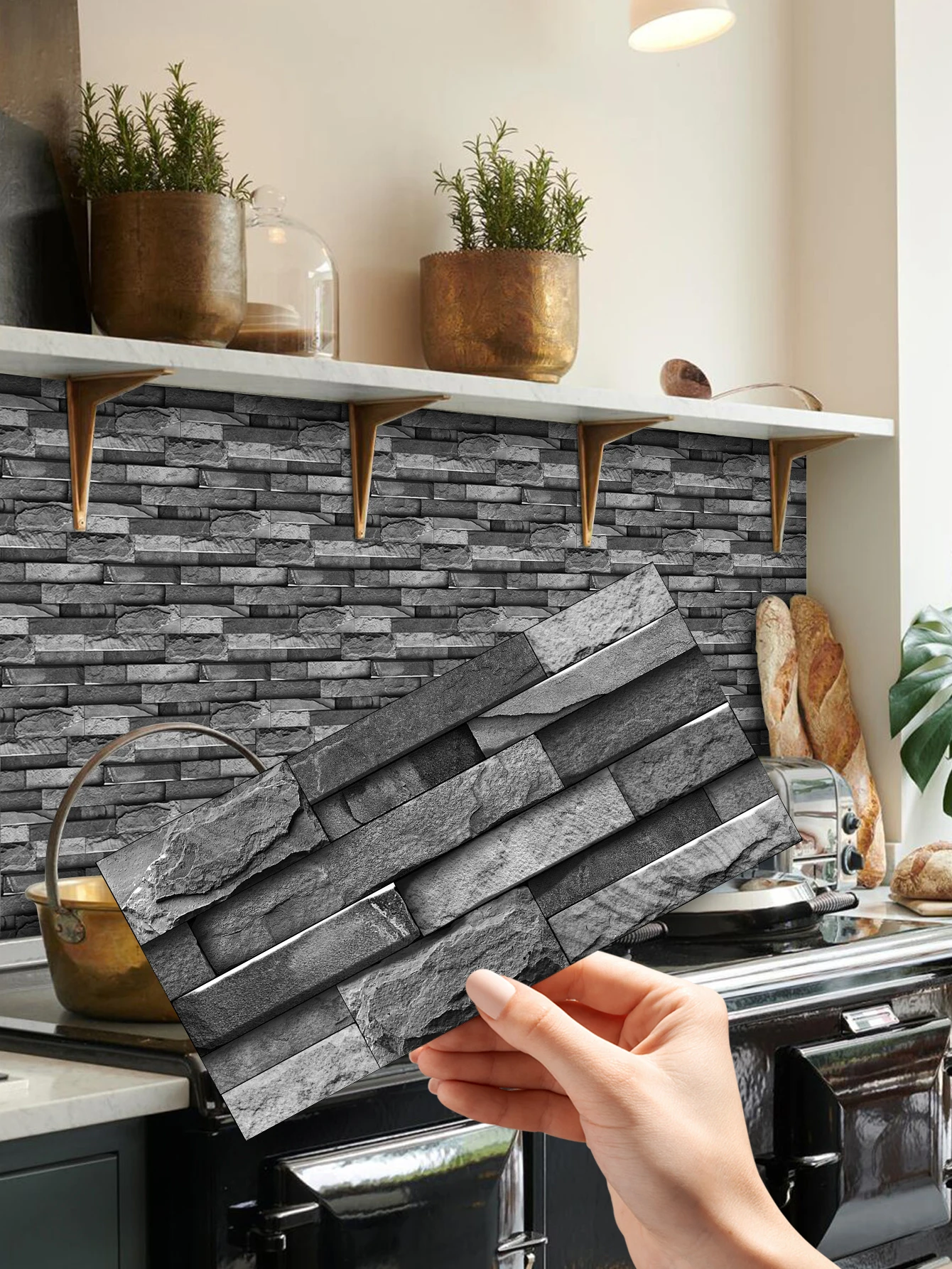 12pcs Dark color vintage granite 3D stereo effect pattern kitchen tile stickers peel and stick thickened frosted self-adhesive a