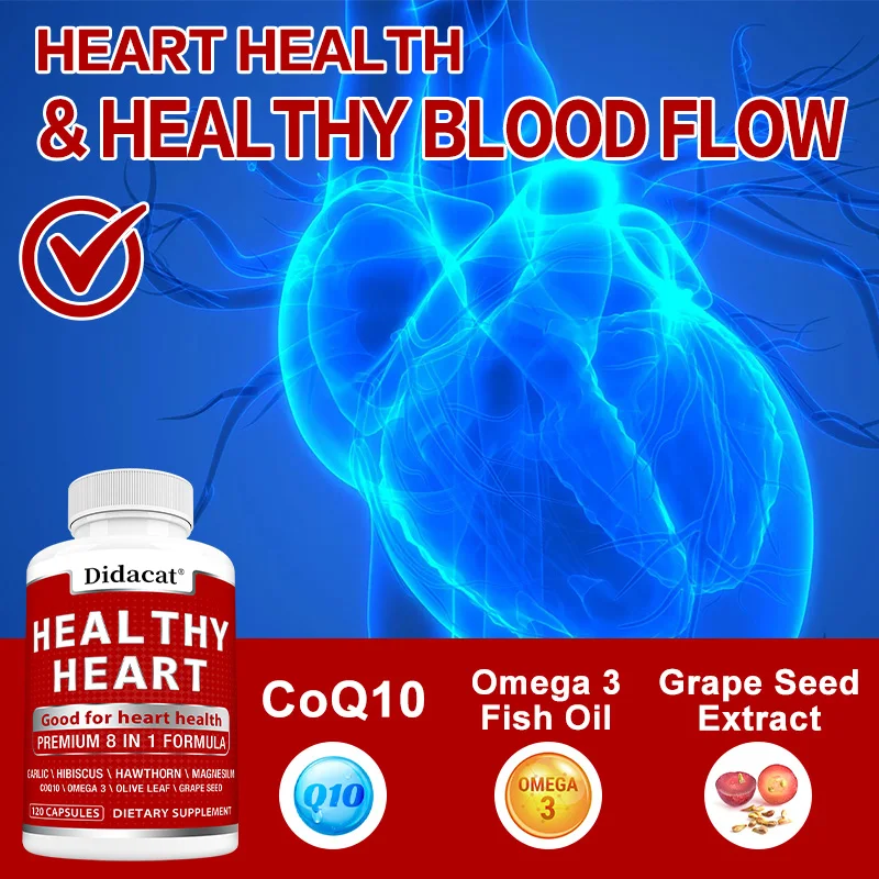 Healthy Heart-with COQ 10 Garlic, Magnesium, Hawthorn-Blood Flow and Heart Health Supplement